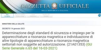 Pubblicato il DM Salute del 14/1/2021